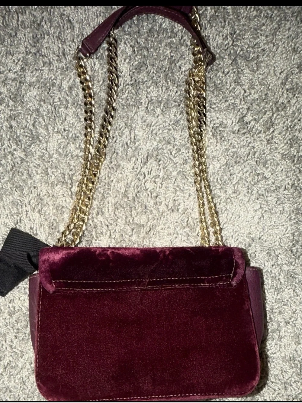 kate spade Plum Velvet Crossbody Bag with Gold Chain and Black Bow